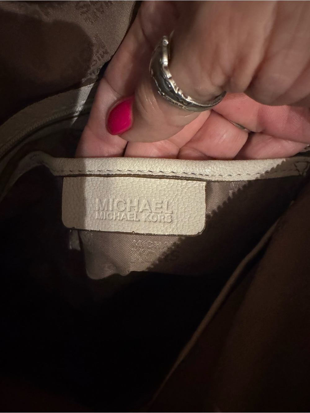 Michael Kors Cream Leather Tote with Embossed Logo